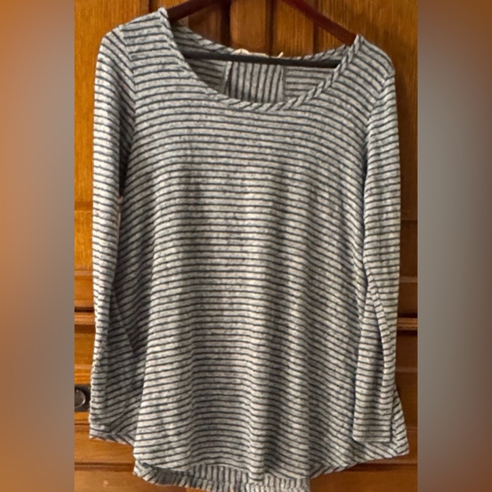 Soft Surroundings French Key Striped Long Sleeve Scoop Neck Tunic 2CJ93 Navy